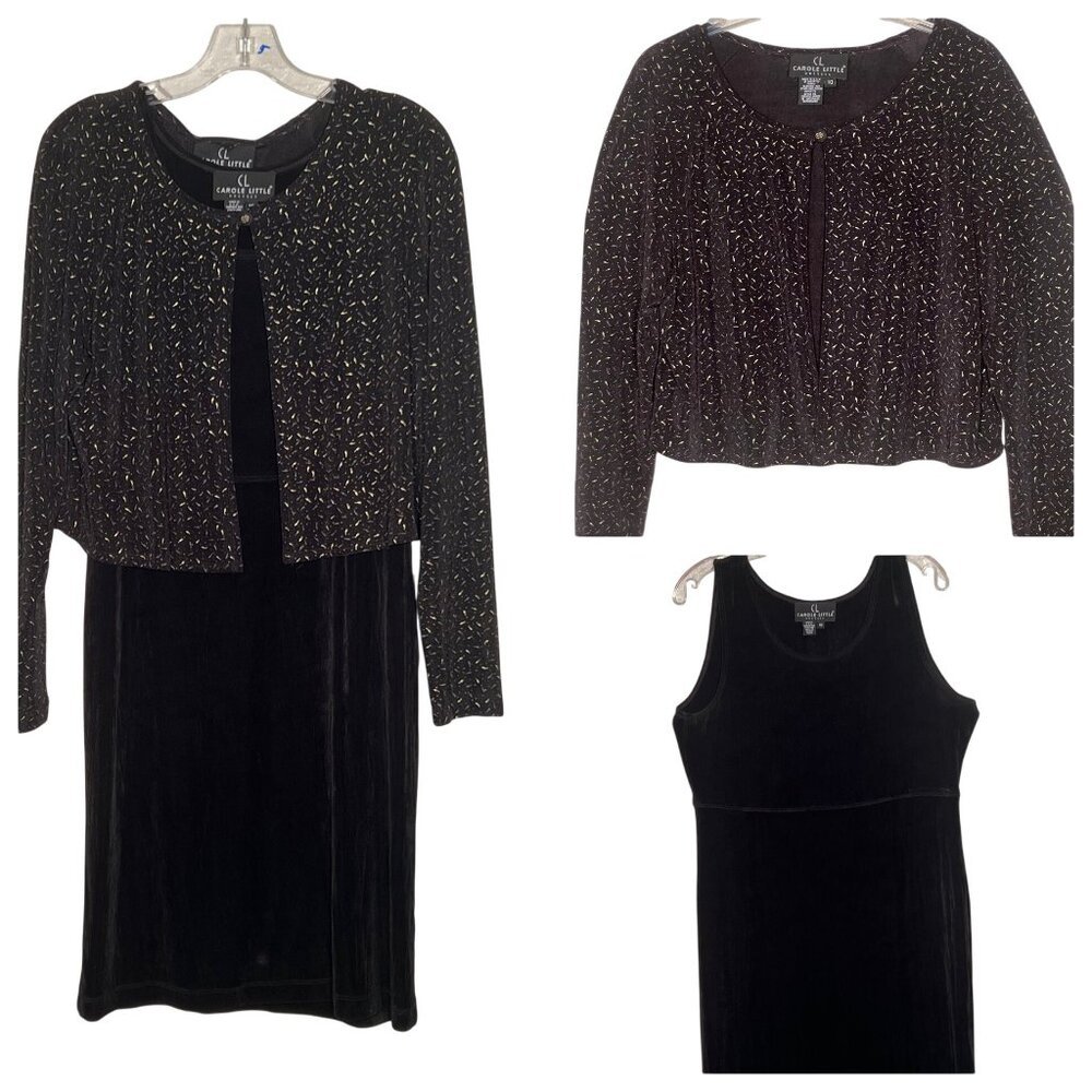 Carole Little Black Velvet Dress & Glitter Cardigan Set Size 10 Career VTG Y2K